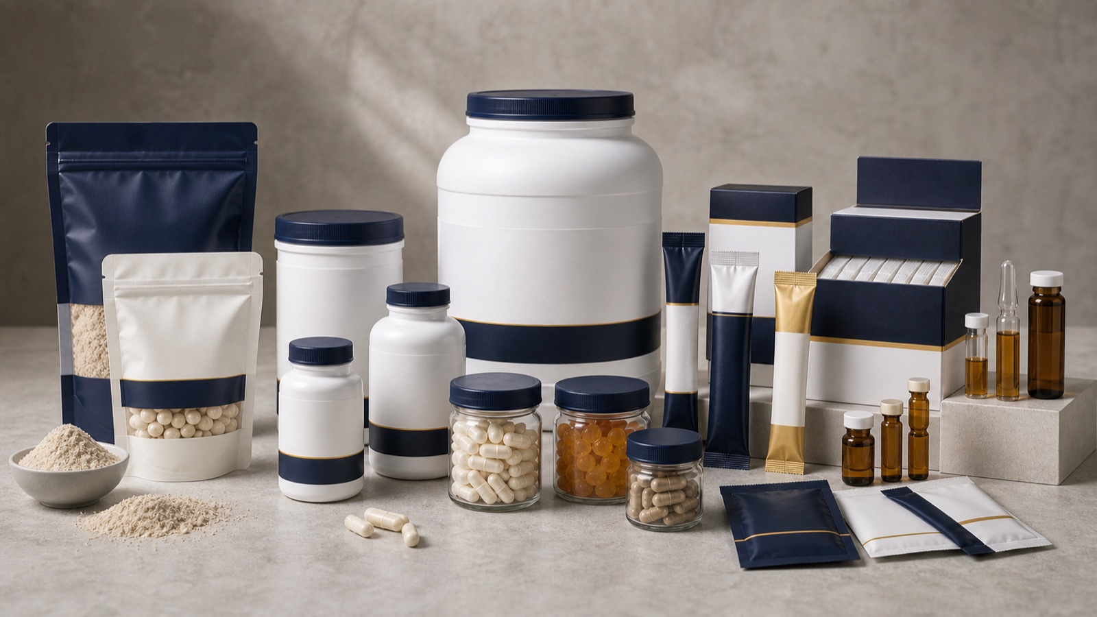 Gama completa de marca privada en múltiples formatos de complementos alimenticios
